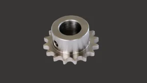 Steel sprocket with chain-pin hubs, a cylindrical hub, and evenly spaced teeth