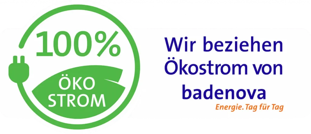 Seal certifying 100% green electricity from badenova.