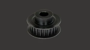 Black steel toothed belt wheel with flanges on both sides and rectangular teeth